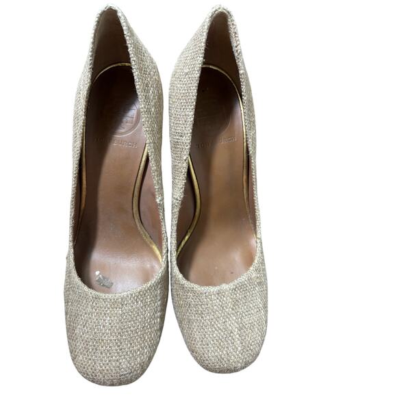 Tory Burch Potato Sack High Heel Pump with Metallic Gold Heel Sz 7 - Picture 1 of 4